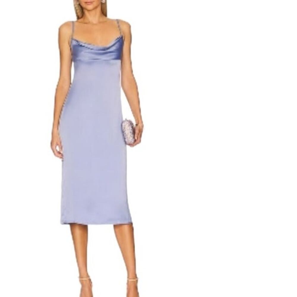 WeWoreWhat Cowl Midi Satin Charmeuse Slate Blue Slip Dress NEW Size 2